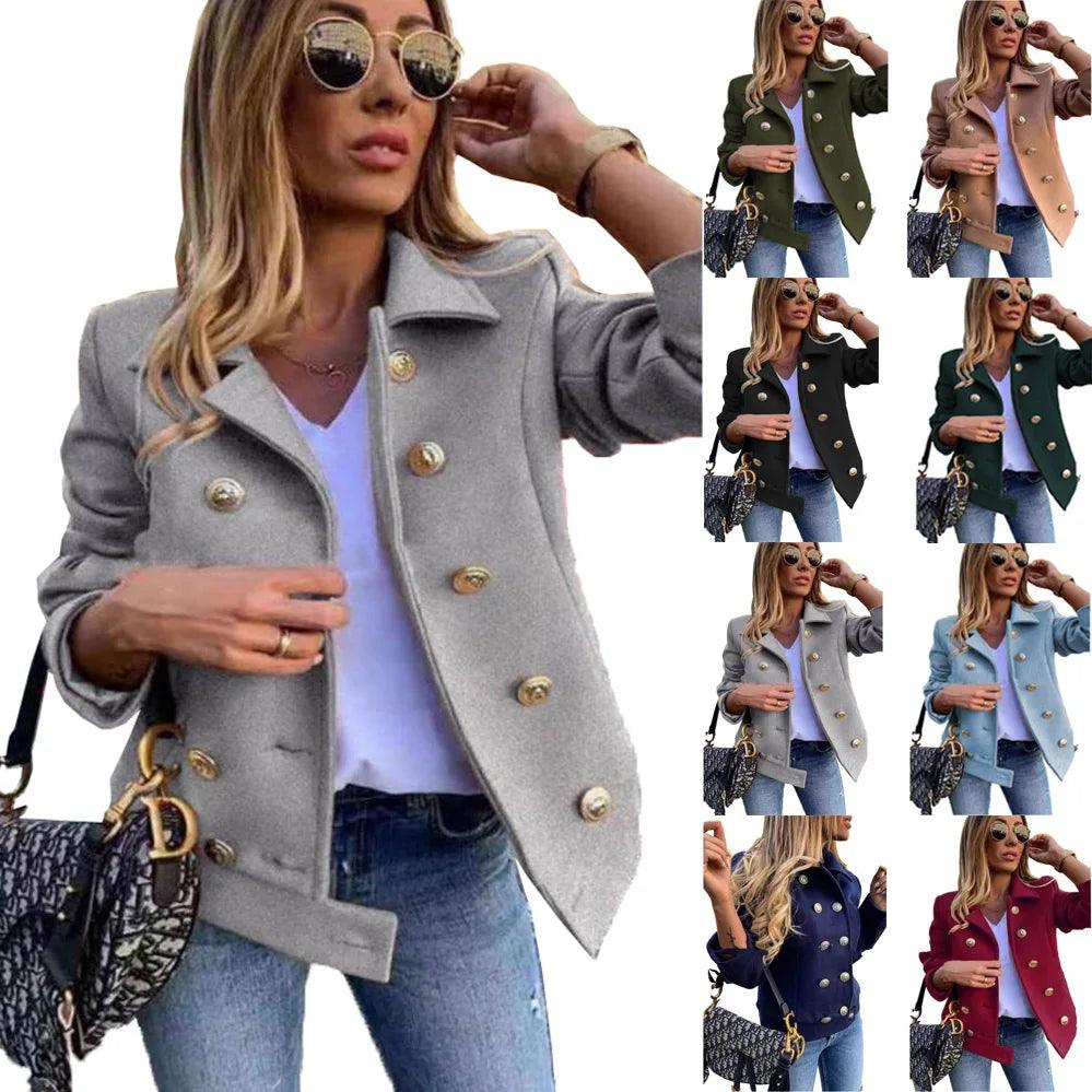 Long sleeve fashion double-breasted blazer casual with lapel office lady jackets for women