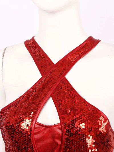Women's Sequin Dance Dress Latin American Dance Costume Body Sleeveless Classical Samba Rumba Dresses Jazz Ballerina Dancewear
