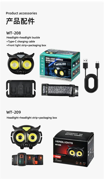 LiitoKala-Small Owl Headlamp, LH-208 209, Can Place 1.2V, 1.5V, AAA Outdoor Climbing Mountain Head Wearing Lamp