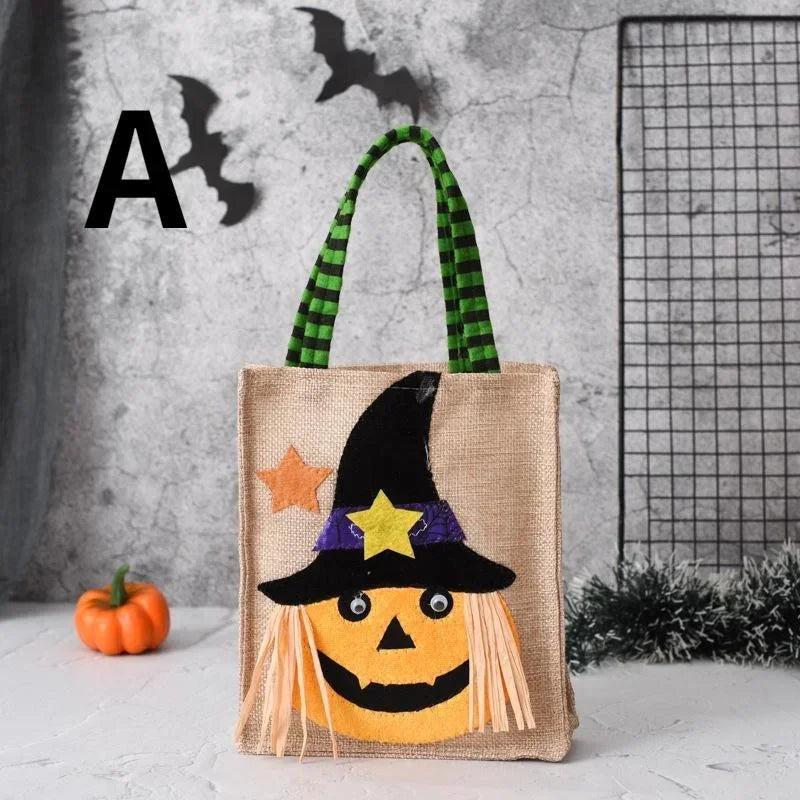 Halloween Decorations Party Gift Basket Pumpkin Ghost Felt Linen Candy Basket Bag for Kids Child