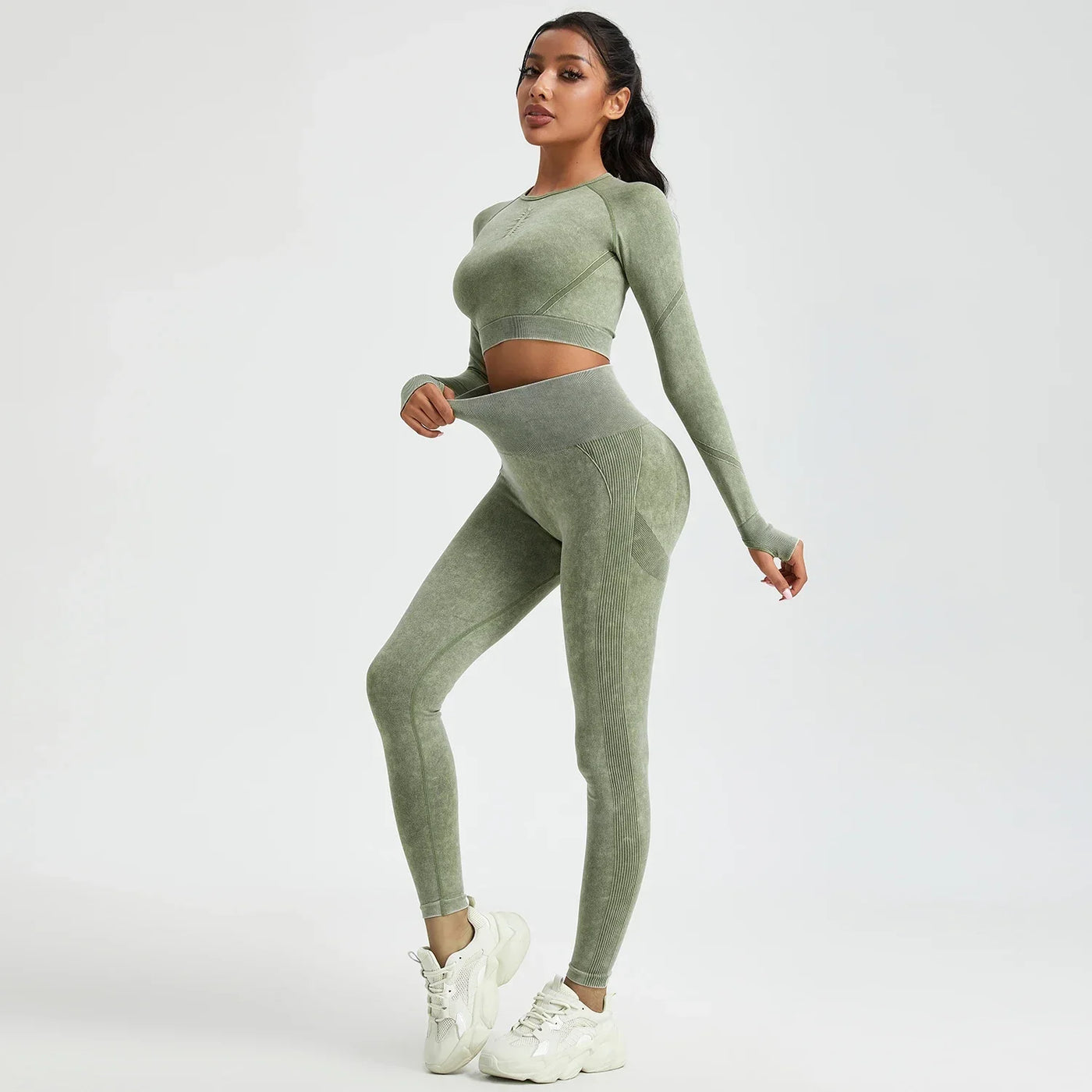 Women's Long Sleeves Round Neck Wash Exercise Activewear
