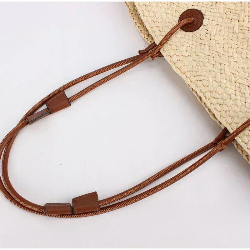 Designer bohemian chic shoulder bag,solid color large capacity straw woven tote bag,nature-inspired beach vacation
