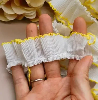 4M/lot 3cm Wine red/pink/Beige Chiffon Pleated Lace Dog Tooth Ruffle Lace Trimming for Dress Pet Cloth Home Decoration X1496