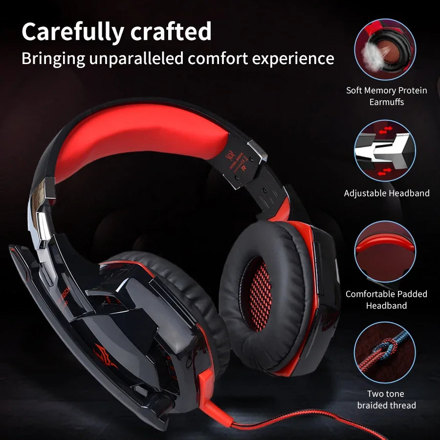 Gaming Headset Wired Gaming Headphones with Noise Cancelling Mic LED Lights Soft Memory Earmuffs for PS5/ PS4/Laptop/PC