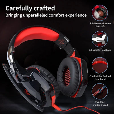 Gaming Headset Wired Gaming Headphones with Noise Cancelling Mic LED Lights Soft Memory Earmuffs for PS5/ PS4/Laptop/PC