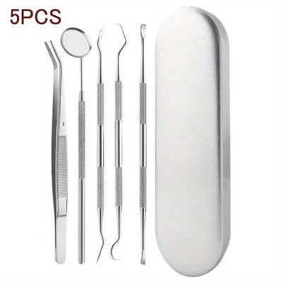 Tooth Cleaning Kit, Including Case, Tongue Scraper, Tweezers Scrapers Debris Removers,Toothpick Tools, Featuring Non-Slip Handle