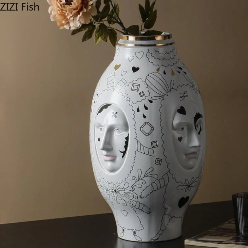 Facial Ceramic Vase Desktop Flower Arrangement Floral Organ Large Hydroponic Vase Decorative Vases Ornaments Dried Flower Vases