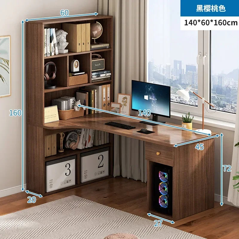 Computer Desk L Shaped Lap Table 55'' Office Desk with 3 Drawers and Bookshelf, L Shaped Large Corner Desk with Storage Shelves