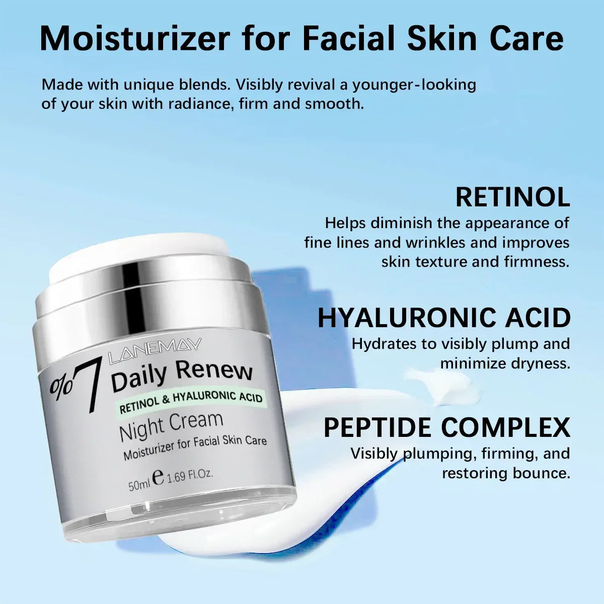 Retinol & Hyaluronic Acid Night Cream - Daily Repair, Hydrating & Anti-Aging Collagen Facial Cream Aloe Vera Gel