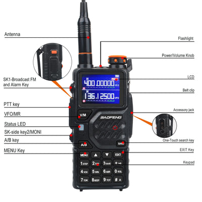 Walkie Talkie Baofeng K5Plus Tri-band Tx Six-band Rx 8W 999Ch Wireless Frequency Copy Scrambler Vox NoAA FM Radio K5PLUS