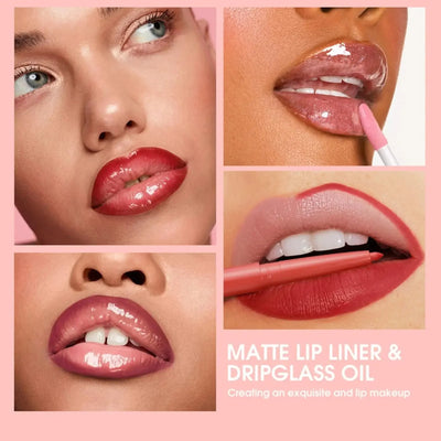 12PCS Retro Lip Set 6 Lipliner 6 Dripglass Oil Matte Shiny Long Lasting Makeup Kit Cosmetics Beauty Essentials