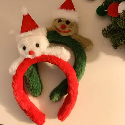 Christmas Headband Red Christmas Headdress Headband Female Snowman Gingerbread Man Plush Headband Christmas Ornaments Headwear