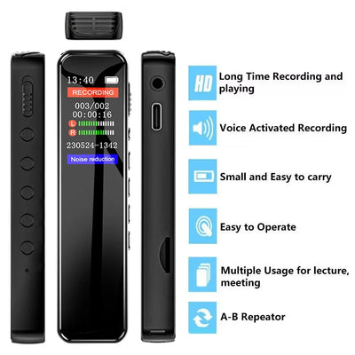 Digital Voice Recorder High-Quality Noise Reduction Record with Playback MP3 Music Player Activated Record 1536KBPS HD Recording