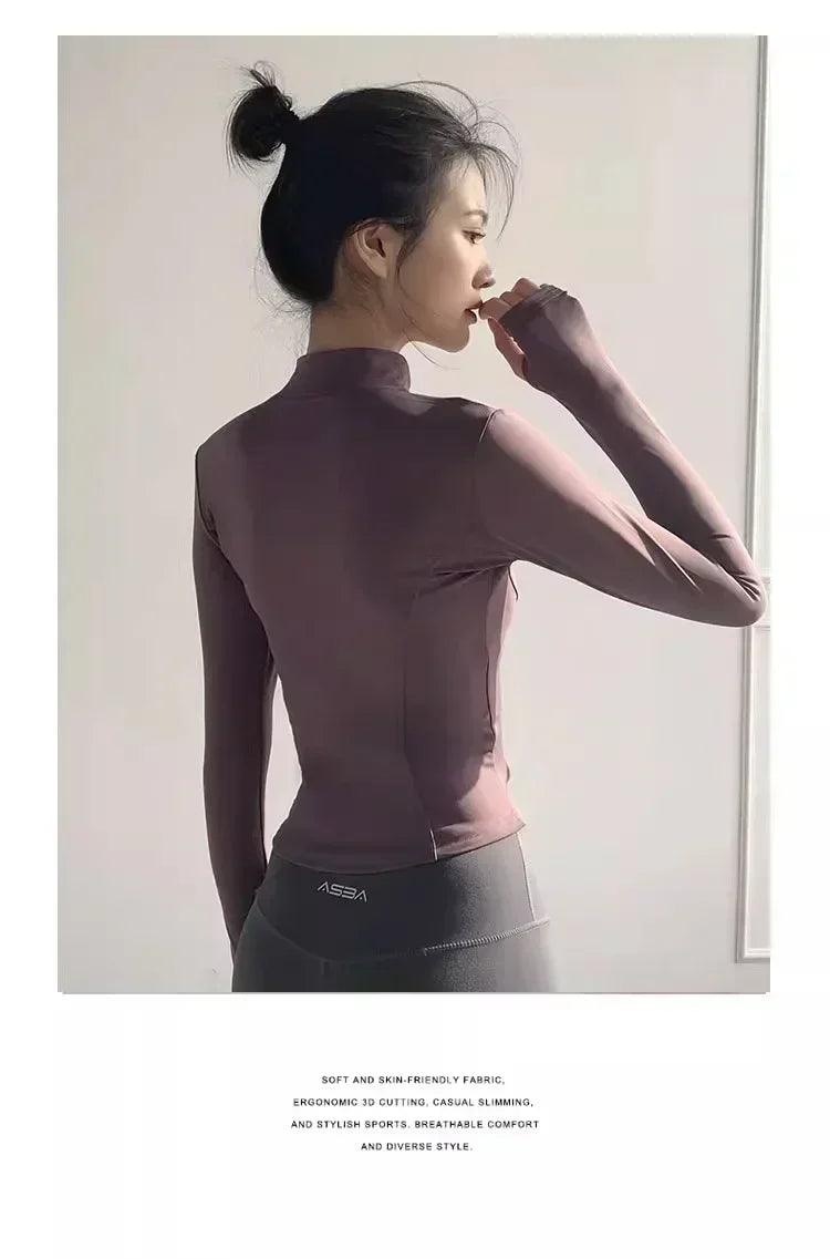 Women’s quick-drying sun protection sport coat tight yoga wear long sleeve cardigan running fitness jacket zipper