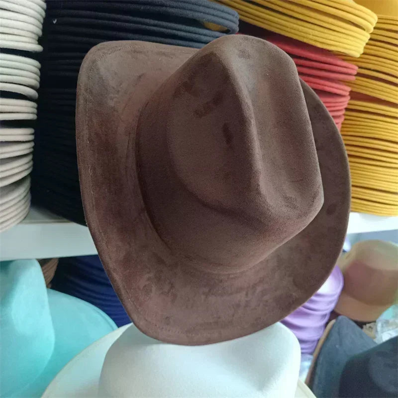Western suede leather 7.5cm denim women’s fedora hat men’s church jazz fashion travel party 2024