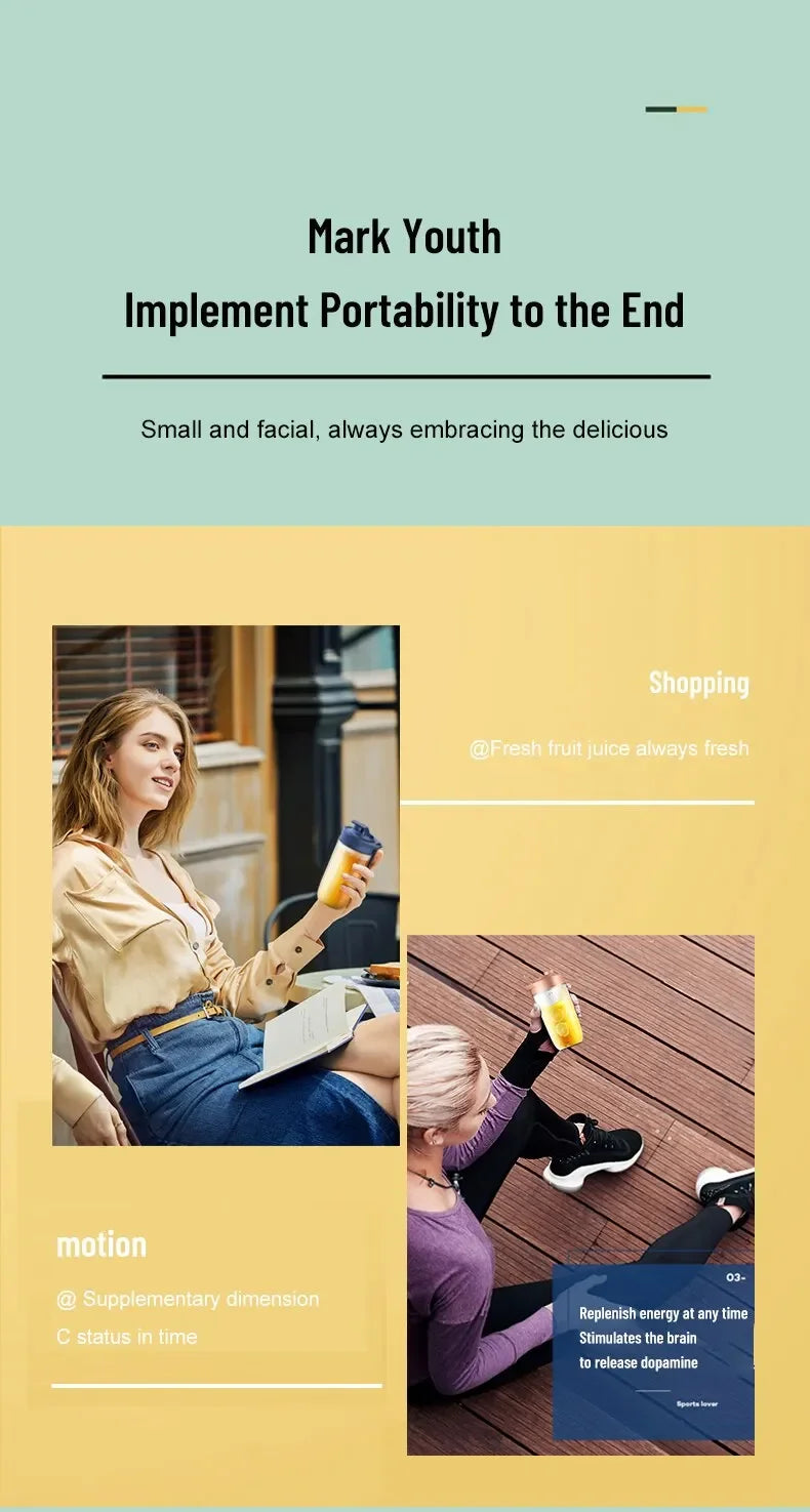 Portable Blender Bottle Electric 6 Blades Multifunction Juice Blender Fresh Juice Smoothie Blender Ice CrushCup Food Processor