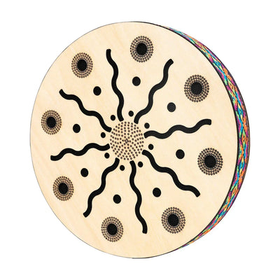 M MBAT 8 Inch Stream Drums Solid Wood Hand Carving Sun Pattern and Colorful Woven Trim Sea Wave Sound Percussion Instrument