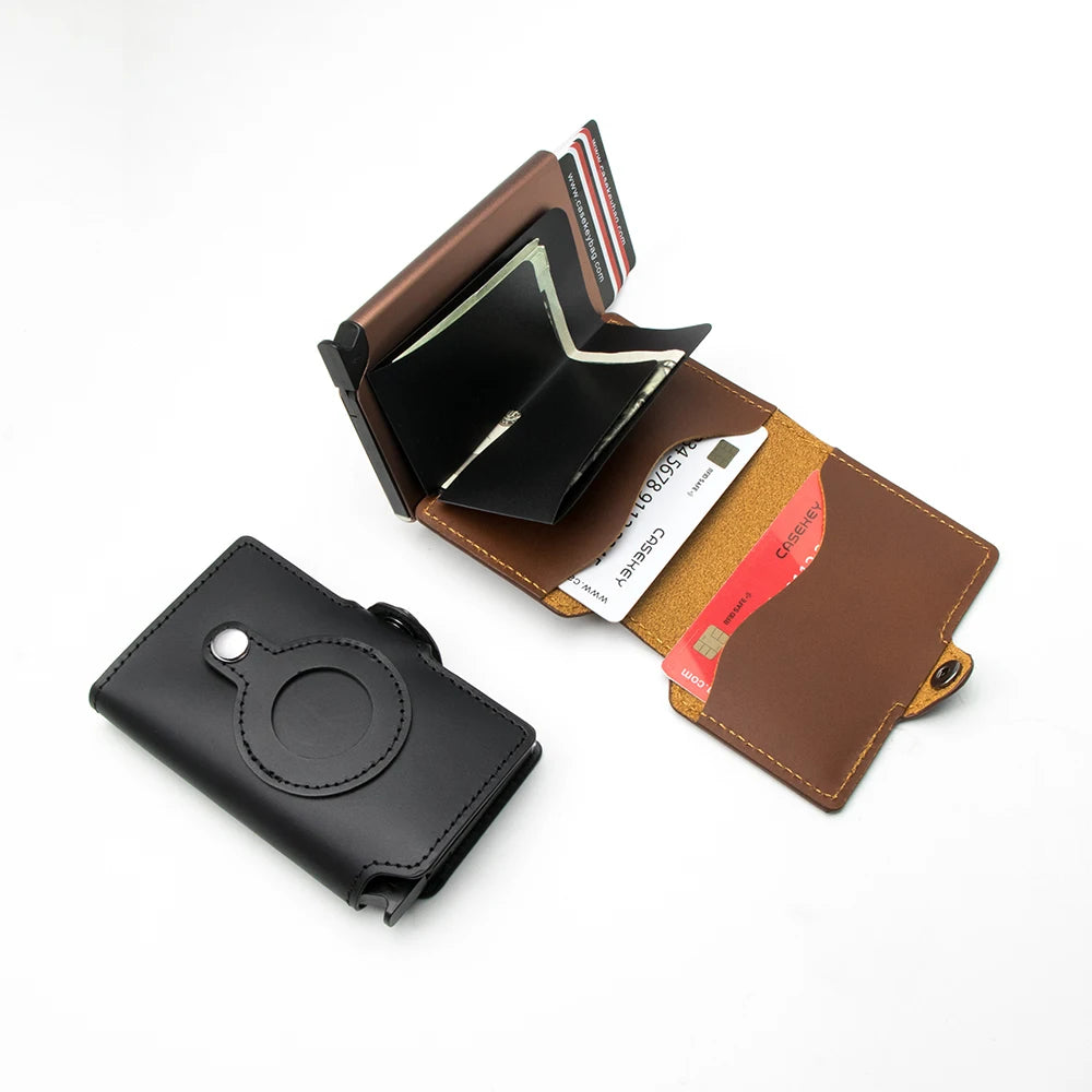 CASEKEY Airtag Smart Wallet Genuine Leather Pop Up Credit Card Holder Rfid Anti-theft Minimalist Men Wallet with Airtag Holder