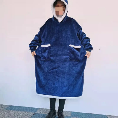 Flannel Lazy TV Blanket with Sleeves,Winter Women Men Adult Wrap Fleece Sofa Blanket ,Home Wearable Blanket Drop Shippping Blue