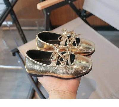 Autumn Children's Fashion Causal Black Ballet Shoes Solid Color Bowknot Elegant Girl Princess Shoes New Kids Leather Shoe