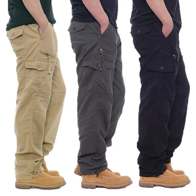 2025 Cargo Pants Men 100% Cotton Multiple Pockets Elastic Waist Casual Trousers Outdoor Hiking Climbing Mountains Men's Pants