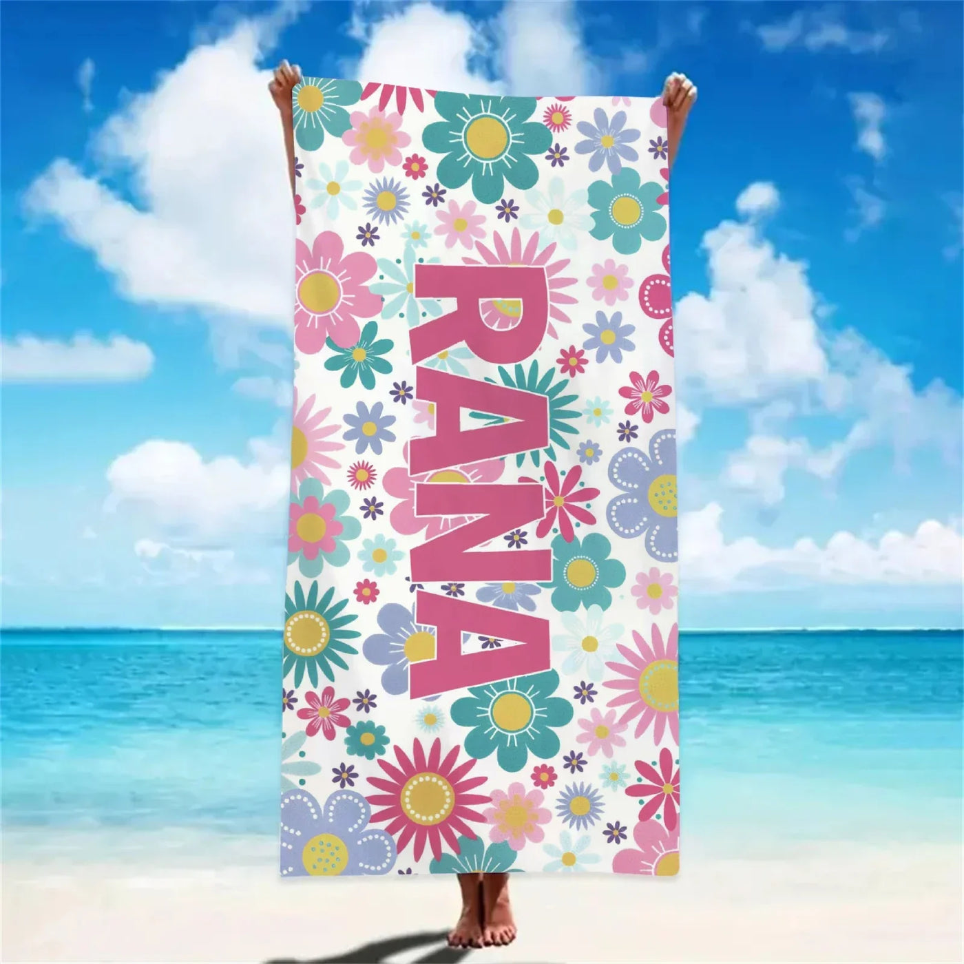 Bohemian Custom Name Beach Towel Floral Microfiber Towels Absorbent Quick-Drying Soft Yoga Swimming Towels Gift For Birthday