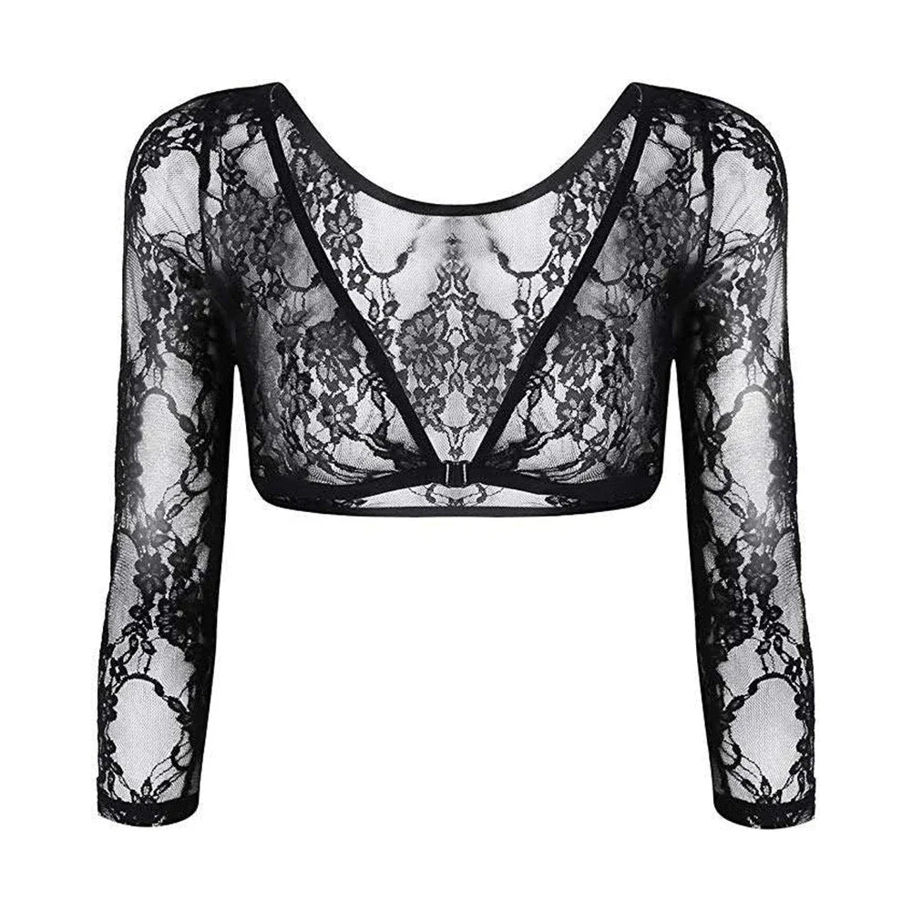 Women's Mesh Lace See Through Crop Tops