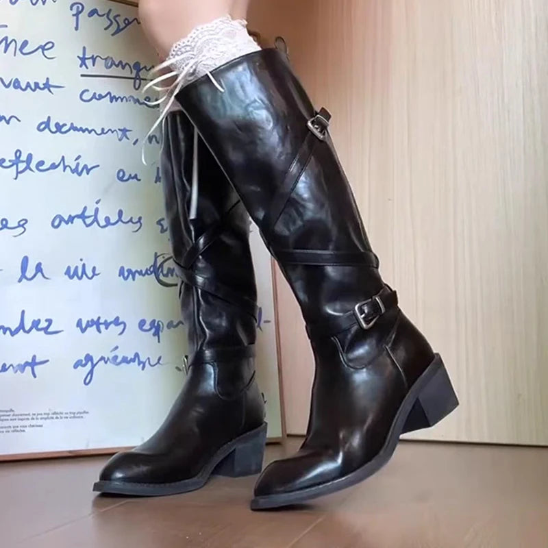 Women Knee High Heels Boots Designer Long Boots Woman Shoes 2025 Winter New Motorcycle Boots Goth Pumps  Mujer Chelsea Botas