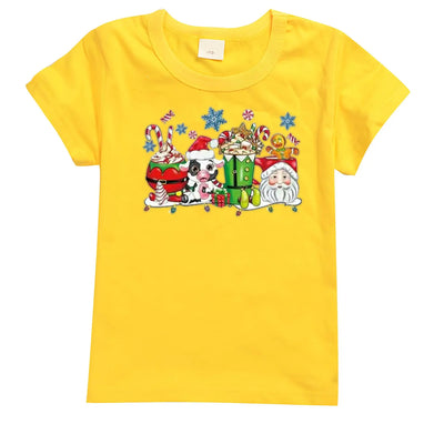 Christmas European and American Children's Clothing, Round-neck Short-sleeved T-shirts for Boys and Girls, Casual Summer Clothes