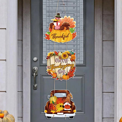 Happy Thanksgiving Day Door Banner Autumn Vine Wreath Dwarf Doll Ornament Gnomes Decorations for Home Tiered Tray Tabletop Decor
