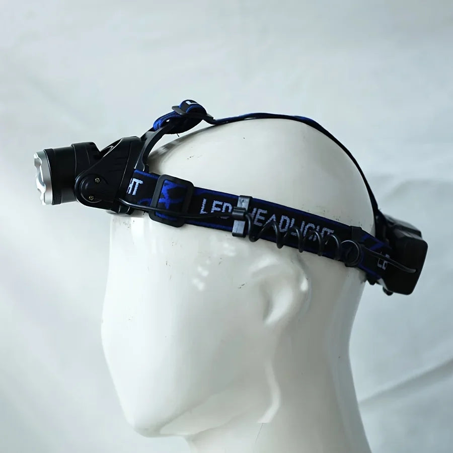 1 headlamp, USB rechargeable, including two 1200mAh lithium batteries, suitable for hiking and camping