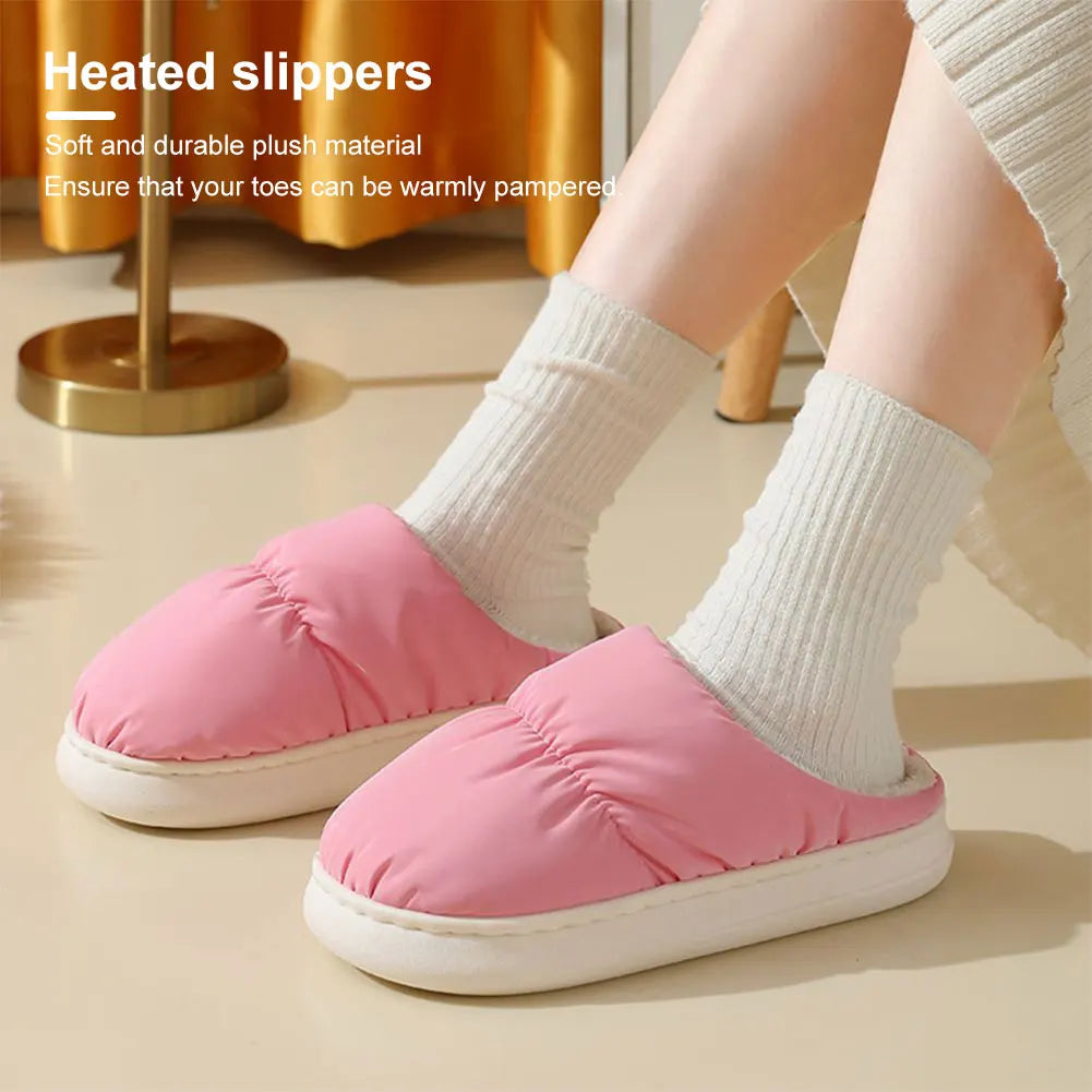 Heated Slipper Boot Soft Plush Heated Slippers Adjustable Temperature Electric Foot Warmer Winter Heated Boots for Home Office