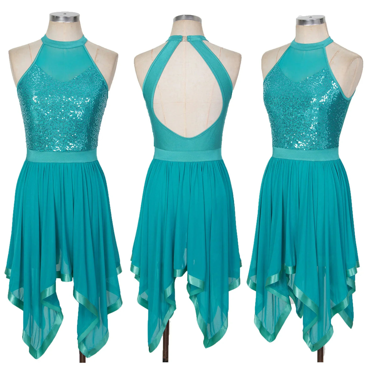Elegant Ballet Leotards Dance Dress For Women Shiny Sequins Asymmetrical Hem Mesh Lyrical Dresses Prom Performance Costume