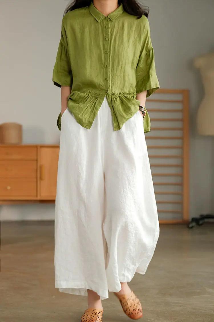 2024 cotton linen home wear loose pants for women summer casual baggy wide leg trousers purple soft capri women’s