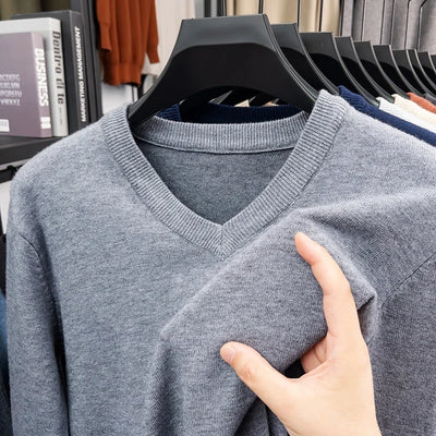 New Sweatwear Men's V Neck Basic Solid Color Sweaters Round Neck Elastic Pullovers Warm Autumn Knitted Oversized Sweater Men