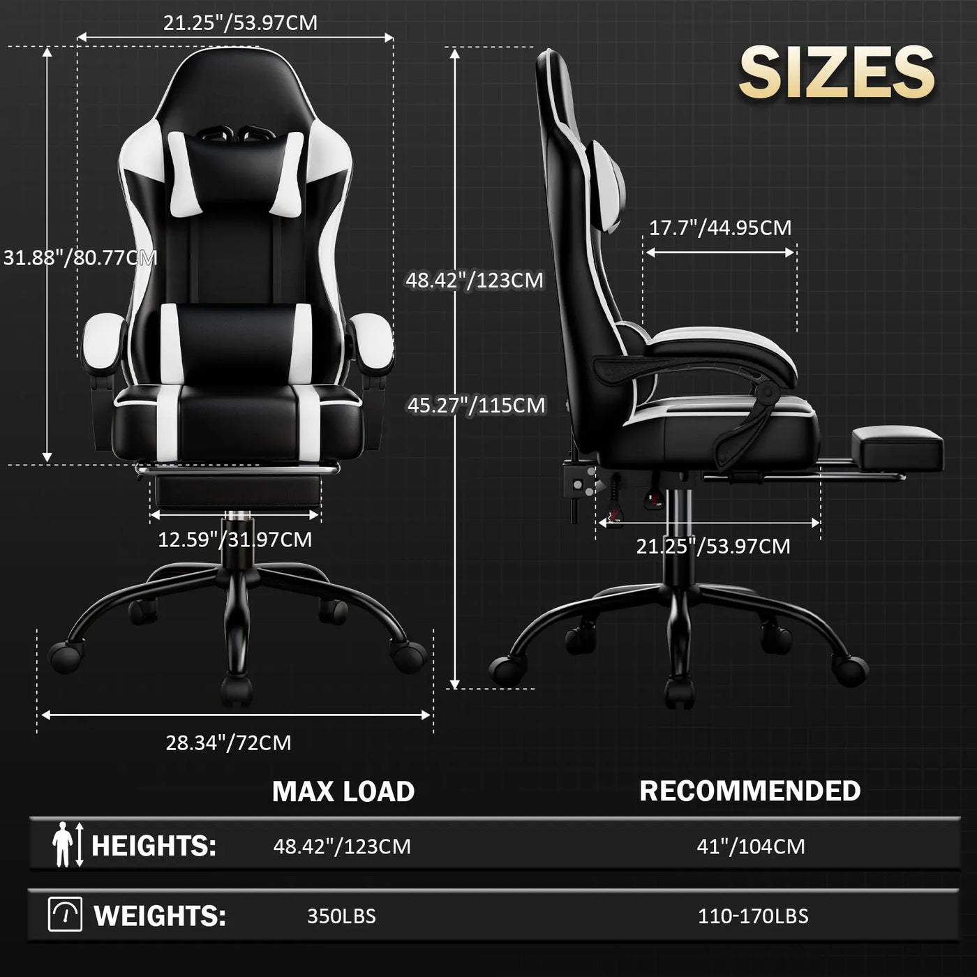 Ergonomic Gaming Chair with Footrest, High-Back Video Game Chair Computer Chair, Office Chair with Headrest and Lumbar, PU Leath