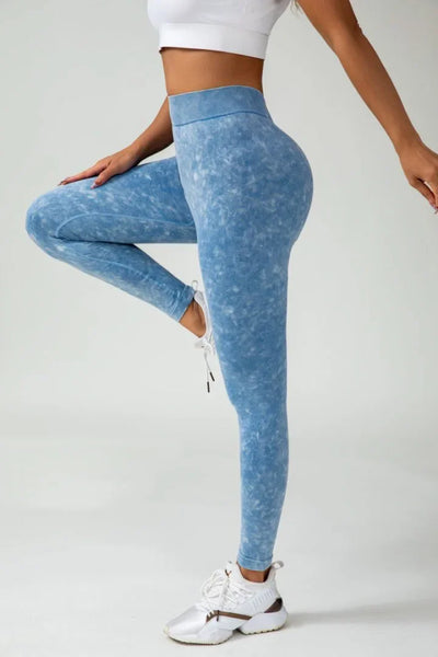 Women BUM Low V-Back Scrunch Butt Leggings Acid Wash Denim Blue Women High Stretch Sports Yoga Pants Women Gym Cycling leggings