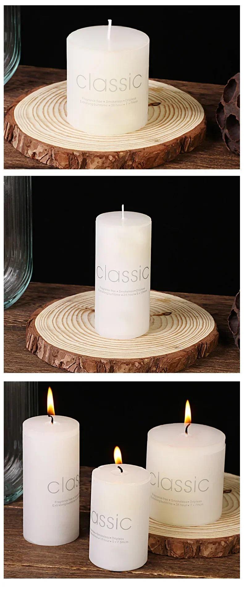 Classic european ivory white large cylinder candle smokeless tasteless romantic wedding hotel decoration holiday