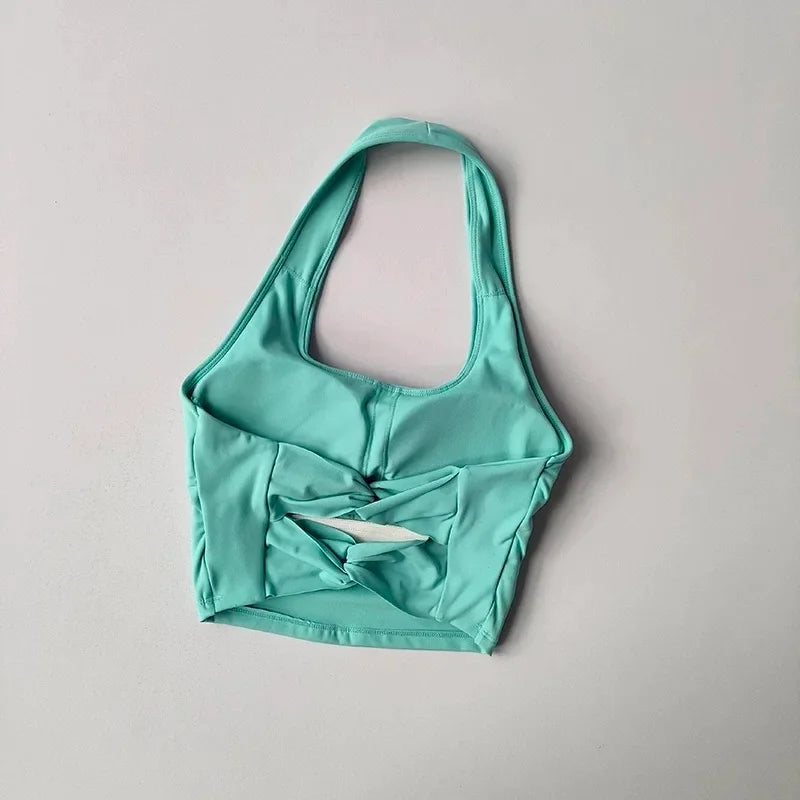 Women's Halterneck Sports Bra with Detachable Chest Pad Cross Beautiful Back Yoga Underwear Tight Fitness Top