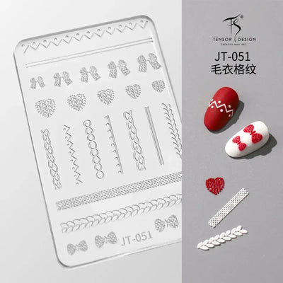 Geometric Bowknot Grid Lace Flora Edge Nail Art Silicone Carving Mold Mould Star Daisy Flower Charms Bow Tie Snowflake Template