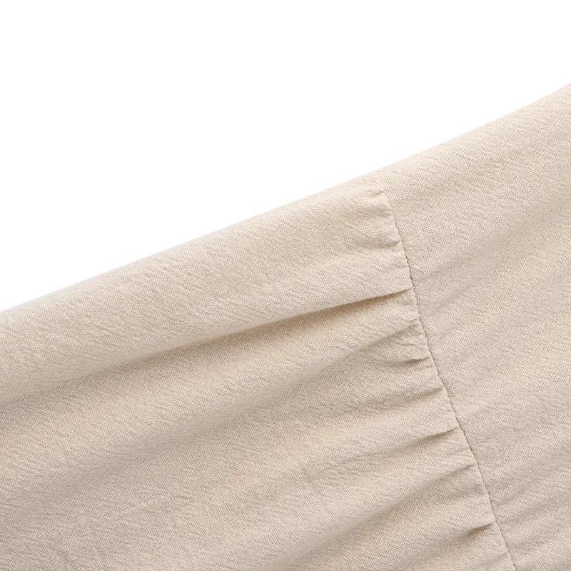 Vintage Cotton Linen Long Sleeve Dress Women Casual Autumn Maxi Robe V Neck Tiered Loose Vestido