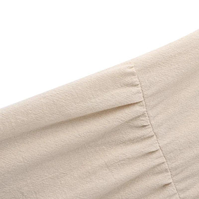 Vintage Cotton Linen Long Sleeve Dress Women Casual Autumn Maxi Robe V Neck Tiered Loose Vestido