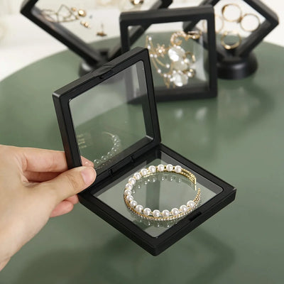10pcs,Transparent floating display box, plastic film jewelry packaging box, jewelry, necklace, ring, and collectible storage box