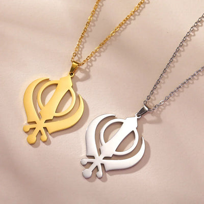 LIKGREAT Classic Sikhism Symbol Necklace Stainless Steel Sikh Khanda Necklaces Religious Protection Amulet Jewelry for Women Men