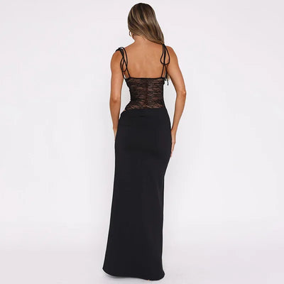 Lace-up Long Dresses For Women Evening Party Clothing Asymmetrical Lace Bodycon Vestidos De Mujer Sleeveless Robe Femme Été