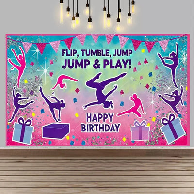 Gymnastics Theme Birthday Decor Backdrop Gymnastics Movement Flip Jump Play Falling Party Supplies Photography Backdrop