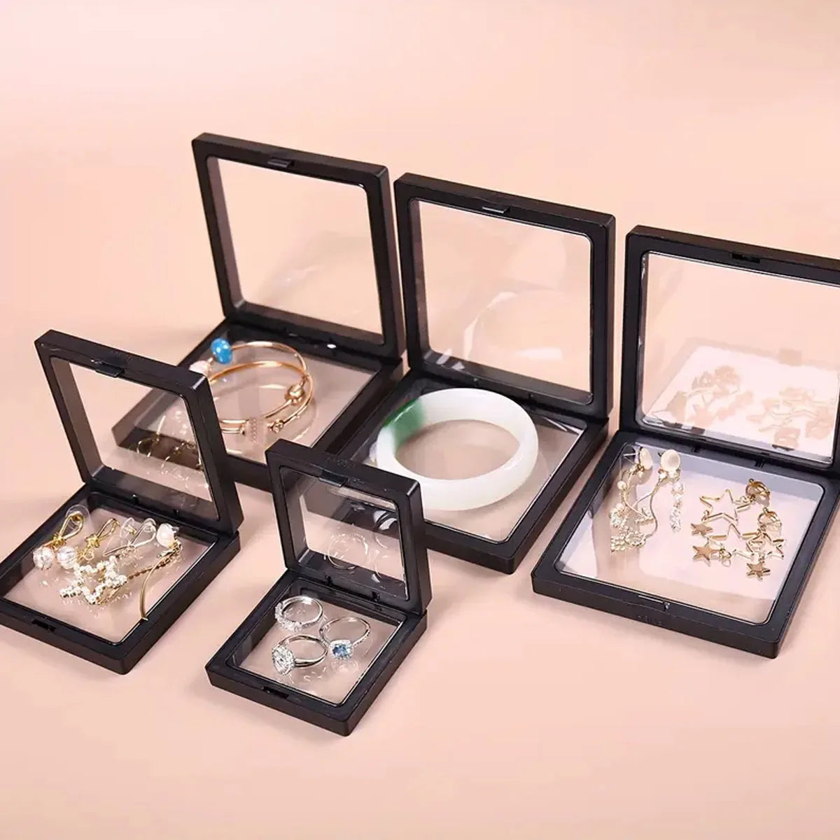 10pcs,Transparent floating display box, plastic film jewelry packaging box, jewelry, necklace, ring, and collectible storage box