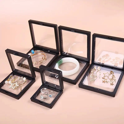 10pcs,Transparent floating display box, plastic film jewelry packaging box, jewelry, necklace, ring, and collectible storage box
