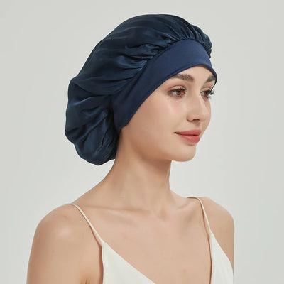 100% Real Mulberry Silk Bonnet for Sleeping Women Large Hair Care Bonnet for Long Curly Hair with Soft Elastic Band