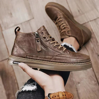 Handmade Leather Casual Shoes for Men Design Sneakers Man Comfortable High Top Boots Men's Loafers Platform Moccasins Driving